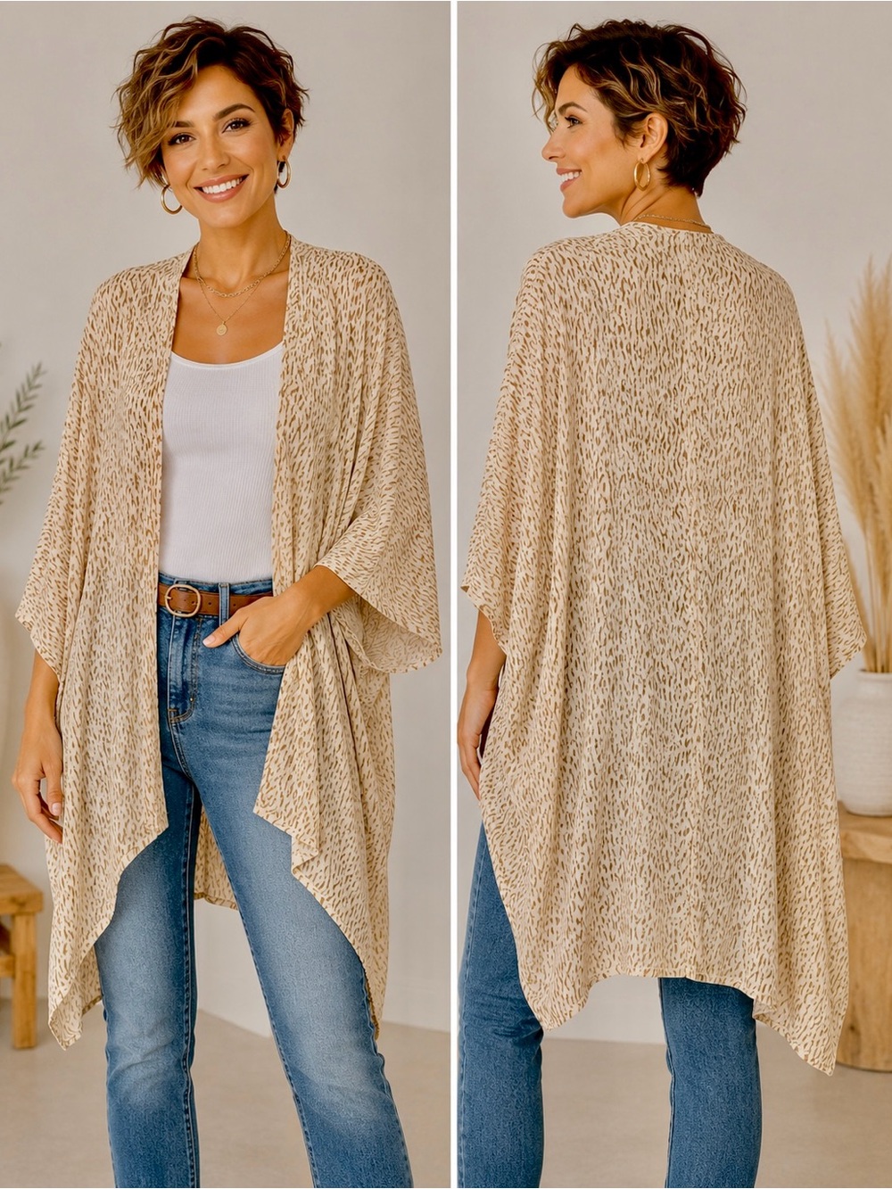 Aerie Tan/Brown Tiger Print Kimono, Size One Size